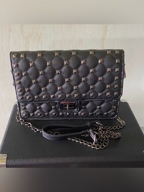 EUC Studded Black Quilted Crossbody Bag